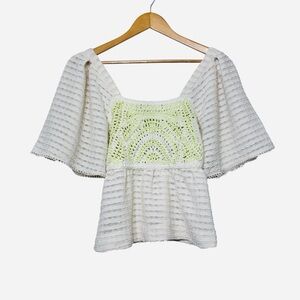 Sarah Hann Anthropologie Crochet Top Hippie Boho Neutral XXS